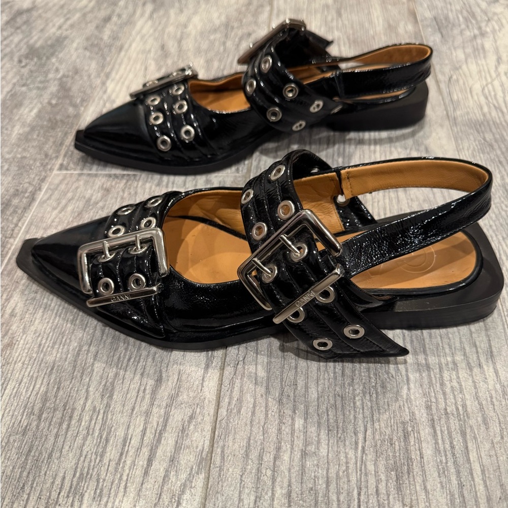GANNI black feminine buckle ballerina flats - Picture 8 of 9